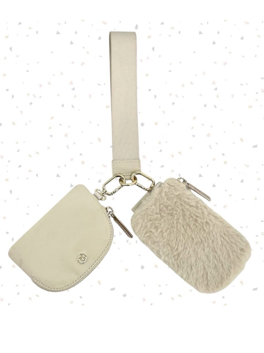 Lululemon Dual Pouch Wristlet Plush Fleece Natural Ivory Gold Cozy Fall Wallets